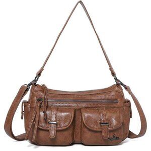 Women Shoulder Bag Multi Pocket Brown